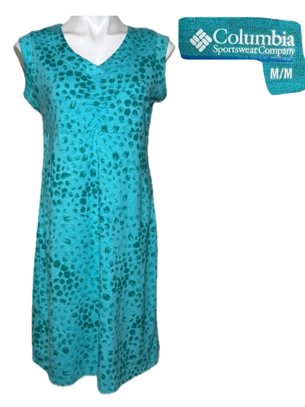 Columbia Teal Leaf-Print Sleeveless Dress